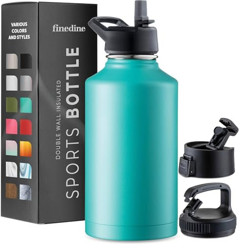 Triple-Walled Insulated Stainless Steel Water Bottle with Straw – 1888ml Large Capacity – 3 Leak-Proof Lids for Hot & Cold Drinks – Ideal for Travel, Camping, Hiking, Gym (Cheery Turquoise)