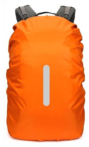 Lammcou Regenschutz für Rucksäcke Schulranzen, Wasserdichter Backpack Überzug Regencape Regenhüllen mit Reflektoren & Kreuz Schnallenriemen für Wandern, Camping, Radfahren (1, Orange, M: 30-40L)