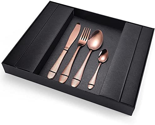 OOMRNV Ménagère 32 pièces en Acier Inoxydable, Service d'argenterie pour 8 Personnes, Couverts de Cuisine/Vaisselle, cuillère, Fourchette, Couteau, Poli Miroir, Lavable au Lave-Vais,Rose Gold Gold