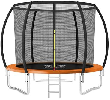 FK Sports Outdoor Trampoline 6FT/8FT/10FT/12FT - Rebounder Trampolines for Toddlers, Kids & Adults with Safety Enclosure Net, Anti-tear, UV-Proof Pad, Exercise & Fitness (10ft Trampoline with Ladder)