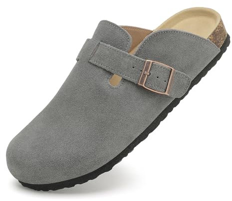 Meik Mangni Zoccoli e Sabot Donna Ciabatte da Uomo con Fibbia Regolabile al Piede Comodo Pantofole in Pelle Sandali di qualità,Grigio Scuro 41 EU