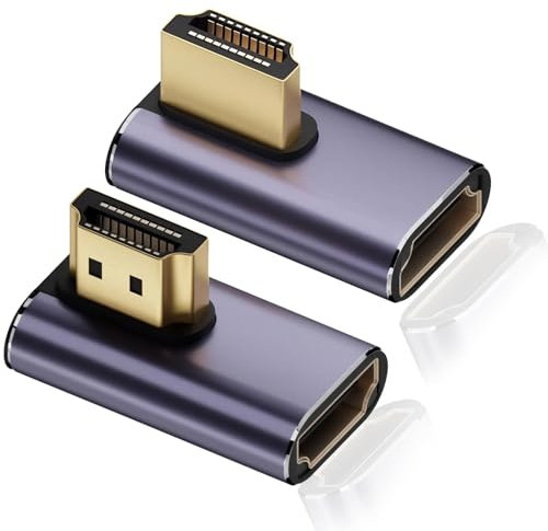Quwem 2 Pack 8k Left & Right Angle 90 Degree HDMI Adapter, 48Gbps Uhd HDMI 2.1 Male to Female Extender Connector Supports 8K@60Hz 4K@120Hz Compatible with HDTV Laptop Computer TV