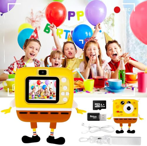 Macchina Fotografica Bambini, Fotocamera selfie per bambini, Mini Ricaricabile Fotocamera Digitale Videocamera Regalo per 3-10 Anni, con Scheda 32 GB, Regali Giocattolo di Natale & Compleanno