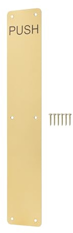 EAI Brass Door Push Plate, 425 x 75mm Engraved Push Finger Plate with Radius Corners Polished Brass