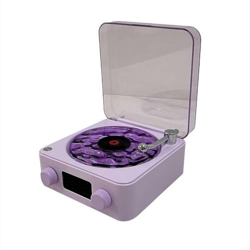 Wave Enceinte Bluetooth en vinyle avec lumières d'ambiance réglables, lecteur de musique avec 4 modes, lecteur de disque vintage avec temps, petit lecteur de disque pour chambre et bureau