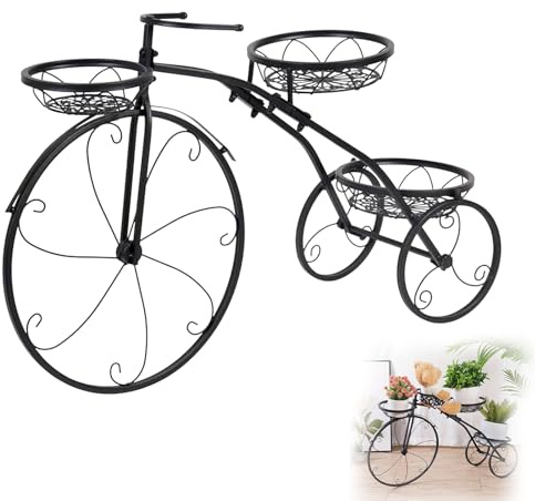 Support Plantes Vélo Métal Vintage,Porte-Pot Fleurs Tricycle avec 3 Paniers | Décoration Jardin Intérieur Extérieur pour Terrasse Jardin Balcon Cour Entrée