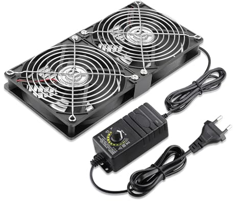 GDSTIME Case Fan 240 mm 230 V Dual Fan 2 x 120 mm PC Fan 230 V PC Fan 240 mm with DC 4 V -12 V Adjustable Speed for Computer Laptop Control