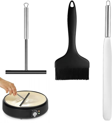 3 Piezas Distribuidor de Crepes Y Espátulas, Esparcidor de Masa en Forma de T, Utensilios para Crepes de Acero Inoxidable – Espátula, Hacer Crepe Tortitas Accesorios para Hacer Crepe, Cocina