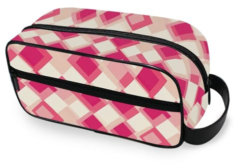 tplaotee Rhomboid Neutral Hot Pink Portable Toiletry Bag with hanging hook Essentials Large Make Up Bag Travel-Size Accessories