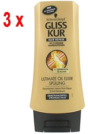 3 x Gliss Kur ConditionerUltimate Oil Elixir für überstrapaziertes und strohiges Haar - 200 ml