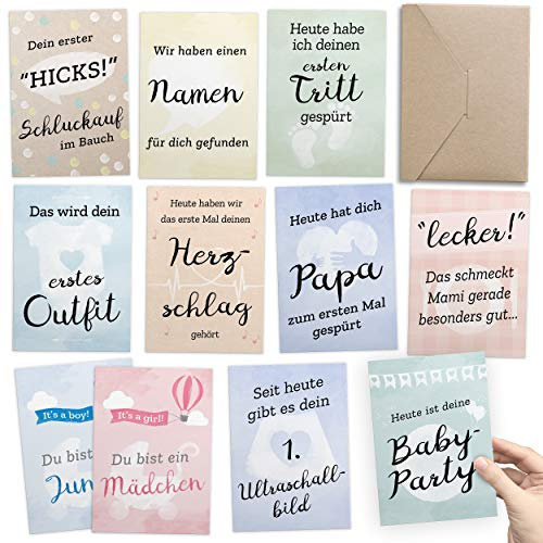 Geschenk zur Schwangerschaft: 30+1 Meilenstein Foto- und Erinnerungs-Karten - Milestone Fotos mit Schwangerschaftstagebuch - inkl. Geschenkbox und Glückwunsch-Karte - DIN A6 Postkartenformat
