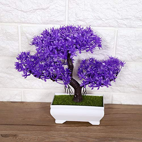 Fiori Artificiali con Vaso Vasi Plastica Plastificata Bonsai Arredamento Vacanza Casa Giardino Nozze(Purple Cedar)