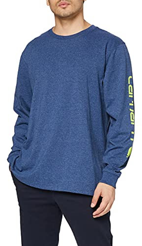 Carhartt Men's Relaxed Fit Heavyweight Long-Sleeve Logo Sleeve Graphic T-Shirt, Dark Cobalt Blue Heather, S