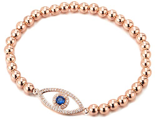 COOLSTEELANDBEYOND Damen Mädchen Schutzes Bösen Blick Perlen-Armband mit Zirkonia