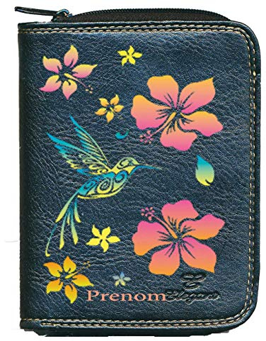 Syl'la Porte Monnaie Porte Carte Noir pour Femme (Colibri personnalise avec prenom)