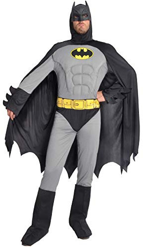 Ciao- Batman Classic Costume Adulto Originale DC Comics (Taglia L) con Muscoli pettorali Imbottiti, Colore Grigio/Nero, L, 11685.L