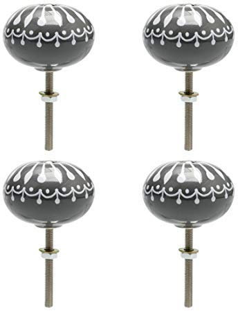 Set of 4 Ceramic Vintage Knobs for Drawers, Drawers, Handles, Furniture, Doors, Offices, Cupboards, Dresser - Decorative Grey
