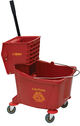 Winco Cubo para fregona con escurridor, 36 Cuartos de galón, Rojo