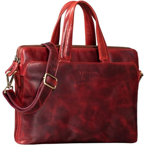 STILORD 'Kylie' Business Ledertasche Damen 13,3 Zoll Laptoptasche Vintage Aktentasche Umhängetasche Handtasche für Büro Arbeit Echt Leder, Farbe:kara - rot