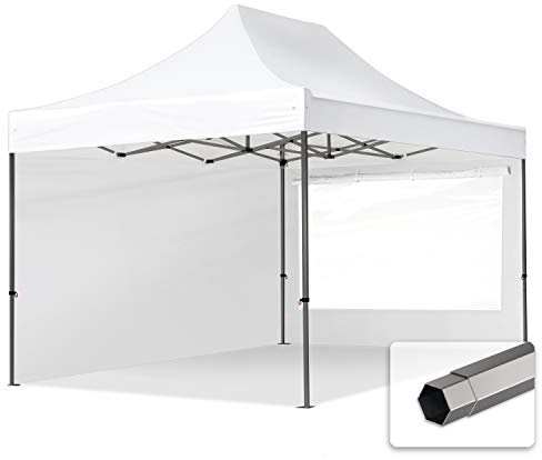 TOOLPORT Faltzelt Faltpavillon Pavillon 3x4,5m - mit 2 Seitenteilen (Panoramafenster) Premium Dach Partyzelt weiß