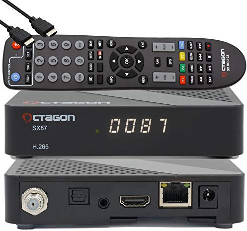OCTAGON SX87 HD H.265 S2+IP HEVC Set-Top Box - Smart TV Receiver, Kartenleser, Mediaplayer, Mediathek, DLNA, YouTube, Web-Radio, iOS & Android App, USB PVR, gratis EasyMouse HDMI-Kabel