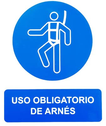 Cartel PVC señal Uso obligatorio de arnes 40 cm x 30 cm 1 mm espesor
