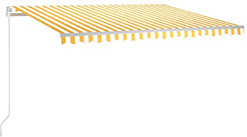 Festnight Gelenkarmmarkise Sonnenmarkise Einziehbare Markise Terrassenmarkise Balkonmarkise mit Handkurbel Sonnenschutz Terrasse Balkon mit Beleuchtung 400x300 cm Gelb und Weiß