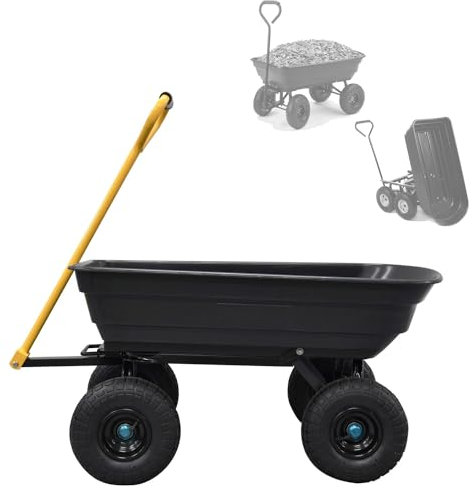 CARRELLO RIBALTABILE DA TRASPORTO CON VASCA TRASPORTA FINO A 180 KG CARRETTO MULTIFUNZIONE A 4 RUOTE GARDENING