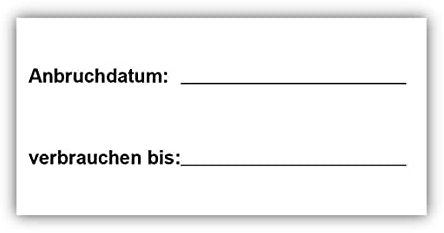 Etikett komplett AUFlösbar, Anbruch, 70x35mm auf einer Rolle (lose Rolle), 500 Label, wasserlöslich, selbstklebend, Kennzeichnung Boxen, Aufkleber, Haushaltsetiketten, Beschriftung
