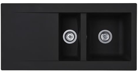 Liquida EW15BL 1.5 Bowl Composite Reversible Inset Black Kitchen Sink with Waste