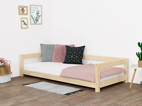 Benlemi Kinder Einzelbett mit Lattenrost/Rollrost Study 80x160 cm Transparent gewachst Jugendbett aus Fichtenholz für Kinder- und Jugendzimmer