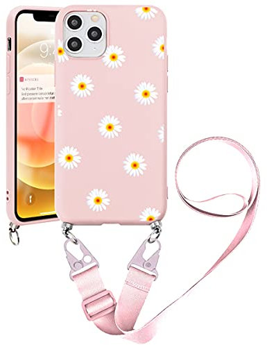 Yoedge Collier Coque Compatible avec Xiaomi Redmi Note 11/Note 11S 4G 6,43, Rose Silicone Etui Housse avec Cordon Réglable Téléphone Lanyard Antichoc TPU Bumper Case, Marguerite 1