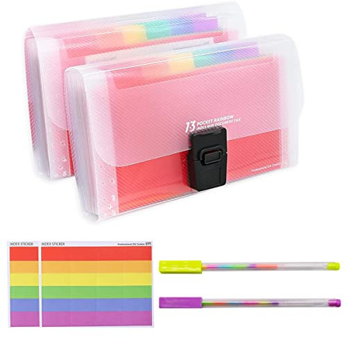 YINENGD 2 Pièces Dossier De Fichiers Extensible，Organisateur Fichiers Accordéon con 13 Compartiments，pour Chèques, Cartes, Dossiers Extensibles Organiseur de Documents Portable
