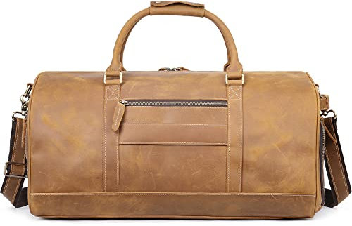 ELMAIN Leder-Reisetasche mit Schuhbeutel, wasserdichte Weekender Übernachtungstasche, große Handgepäcktasche für Herren und Damen, braun