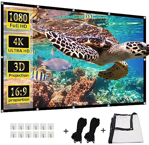 HUANYINGBJB 100 Zoll Projektorbildschirm, 4K 16:9 HD Wandmontage Projektionsleinwand Faltbare Projektionswand Hängende Tragbare Innenprojektionswand mit Kabel für Filmabend Home Cinima (100)