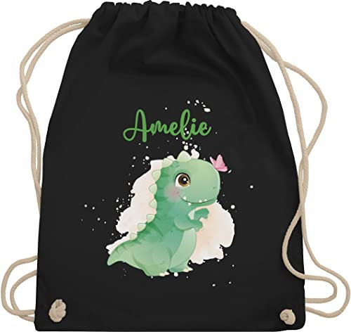 Turnbeutel Rucksack - Tiere - Dino Saurier Dinos Dinosaurier Urzeittier - Unisize - Schwarz - tasche kinder personalisierte kindergarten beutel tier tieren stoffbeutel junge wäschebeutel kita