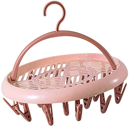 Shanrya Colgador de Ropa Redondo, Secador de Calcetín Redondo, Ahorro de Espacio, Giratorio de 360 Grados con Clips para Porches (Rosa)