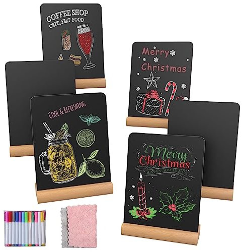 BESTOOL 6 Stück Mini Kreidetafel, Tisch Kreidetafel mit Sockel Doppelseitige Buffet Schilder Preisschilder Aufsteller Getränkekarte für Geburtstag Hochzeit Bar Café (15 x 20cm)