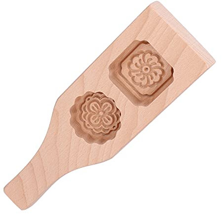 Keksformen aus Holz Zum Backen, Mondkuchenform mit 2 Löchern, Chinesische Keksstempel, Handgefertigte Gebäck-Backform mit 2 Blumenstempeln, DIY-Backform für Muffin, Schokolade, Kuchen,(2 Löcher)