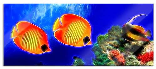 Pixxprint Glasbild Panorama, Wandbild aus Echtglas, Fische Korallenriff, 120x50 cm, inkl. Aufhängung und Abstandshalter