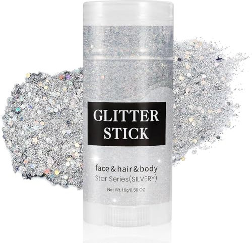 Go Ho Silver Body Glitter Stick,Rotating Mermaid Face Glitter Stick,Holographic Glitters Makeup for Face/Body/Hair/Eye,Sparkling Festival Accessories for Women