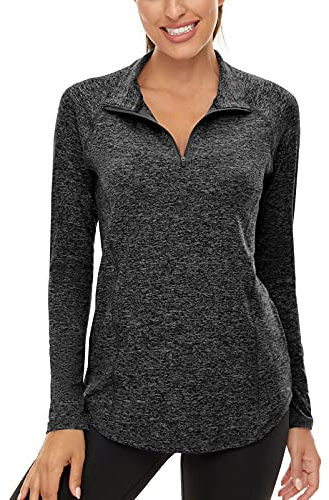 Akiooue Ladies Golf Polo Shirts, Womens Long Sleeve Sports Tops Casual Running Tops Ladies Gym Wear Women 1/4 Zip Up Workout Tops Fitted Tennis Hiking Horse Riding Cycling Tops Dark Grey