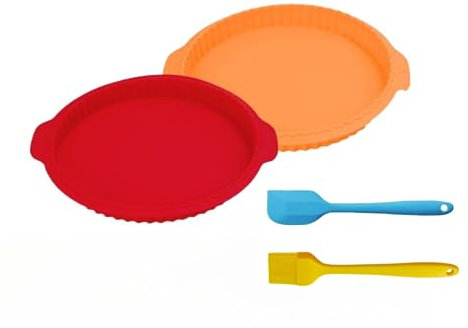 EndbAg Molde de silicona para tartas de frutas, antiadherente, redondo, diámetro de 28 cm, apto para lavavajillas, resistente al calor, para tartas, quiche, pizza, tarta, 2 piezas, con pincel para