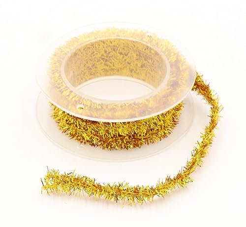 Wambere 5 Rollen 1.5 Meter Weihnachten Lametta Girlande, Weihnachten Girlande Glänzend Lametta Metallische Lametta Girlanden für Christbaumschmuck Weihnachtsbaum Kranz Festliches Hochzeit Party,Gold