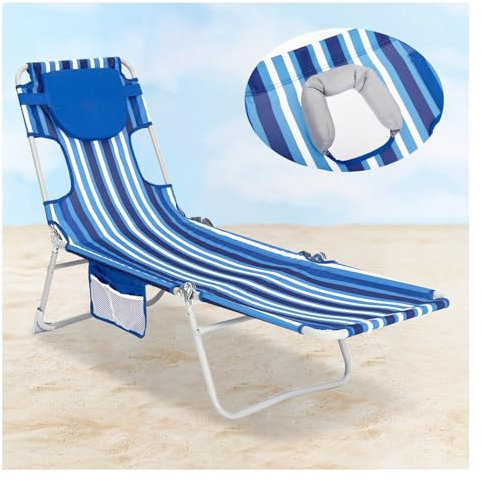 #WEJOY Tumbona Plegable con Agujero de Lectura, Silla Reclinable Ajustable en 5 Posiciones, Tumbona para Jardín Portátil, Baño de Sol Ligera con Almohada para Playa Jardín Terraza Piscina Camping