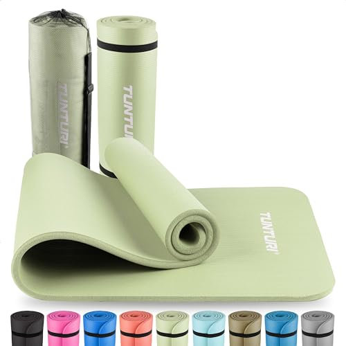Tunturi Dicke NBRmatte 15mm - Rutschfest Gymnastikmatte - Mit Tragetasche - Für Yoga und Pilates - Sportmatte 180x60x1,5cm -Schadstofffrij - Besonders komfortabel - Minze