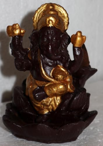 Marblechic - Fontaine de fumée Ganesh divinité en résine marine et or fabriquée à la main 10 x 13 x 10 cm