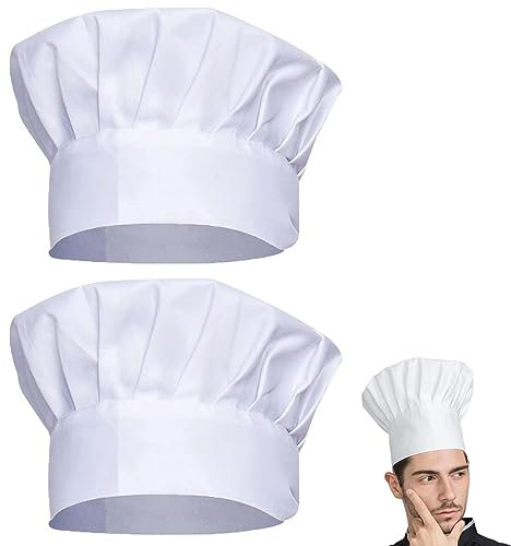 TNSRAY 2 Piezas Gorro de Chef Unisex, Color Blanco, Cocina, Blanco, elástico, Ajustable, para Hombres y Mujeres, Gorro de Chef, Gorro de Chef,artículos de Cocina, Uniforme de Chef