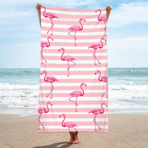 EXSANLIEAY Strandtuch Groß 100x200cm Flamingo HandtüCher, Microfaser Badetuch Groß Rosa Handtuch Schnell Trocknendes, Weiches, Leichtes, Perfekt für Strand Schwimmen