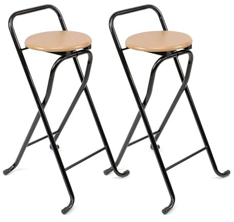 THE SECRET HOME - Pack de 2 Taburetes Plegables con Respaldo - Sillas Plegable de Metal y Madera - Decoración para el Hogar - Ideales para Cocina (Alto. 80 cm x Largo. 45 cm - Patas Negras)